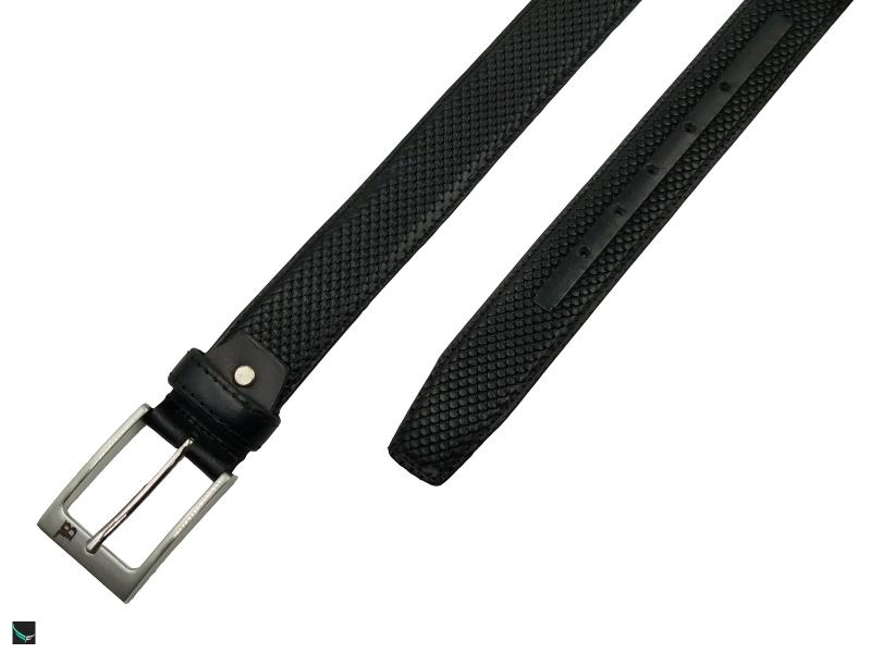 Hexagon Print Leather Belt In Black