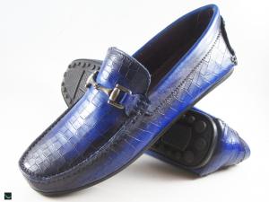 Patina finished loafer with saddle ornament in blue