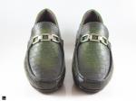 Patina finished loafer with saddle ornament in green - 3