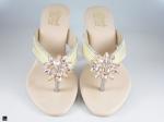 Heel type sandals for ladies in gold with center stone in floral design - 4