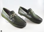 Patina finished loafer with saddle ornament in green - 2
