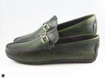 Patina finished loafer with saddle ornament in green - 5