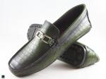 Patina finished loafer with saddle ornament in green - 1