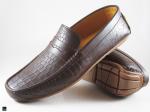 Stylish brown softy loafer with crocodile print on upper with penny saddle model - 1